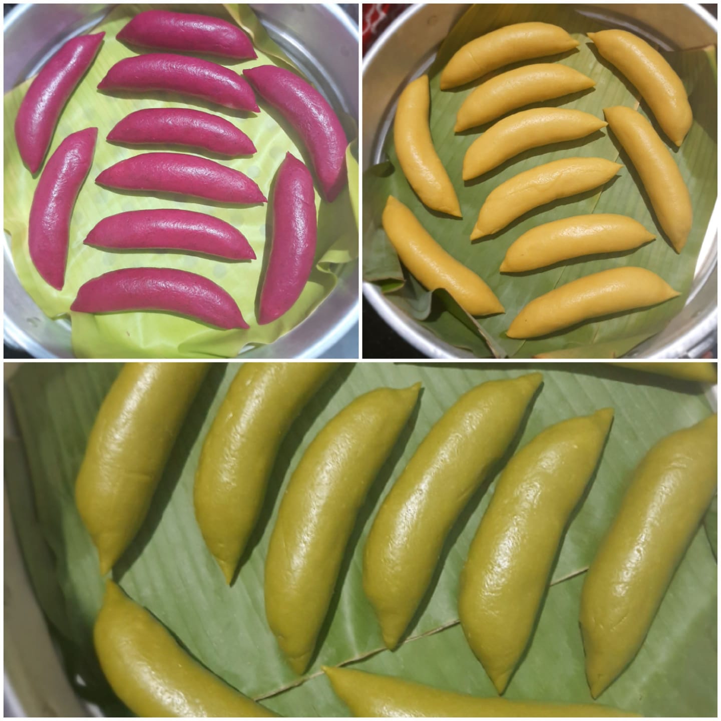 Pisang Ijo Dapur Karaeng Lu'Mu varian warna di atas daun pisang